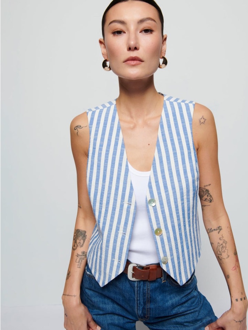 Nation LTD Blue and White Striped Top